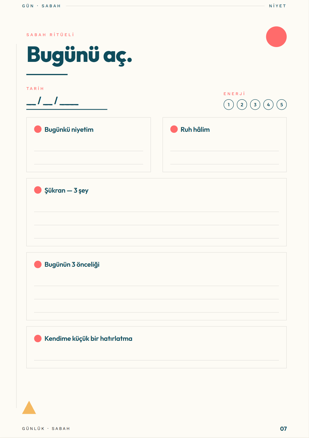 Günlük planlama sayfası